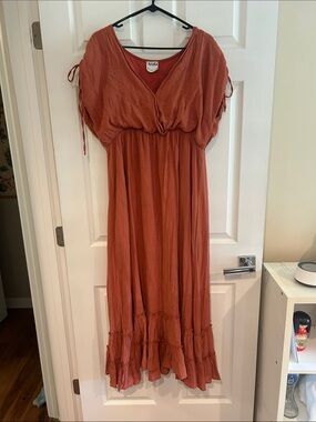 Arula Women's Orange Rust Maxi Dress - Boho V-Neck Size A (14/16 XL)